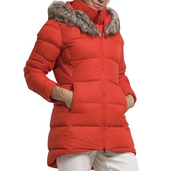 The North Face Dreamer Parkina Jacket Size Small Womens Fiery Red 600 Down Coat - Picture 2 of 14
